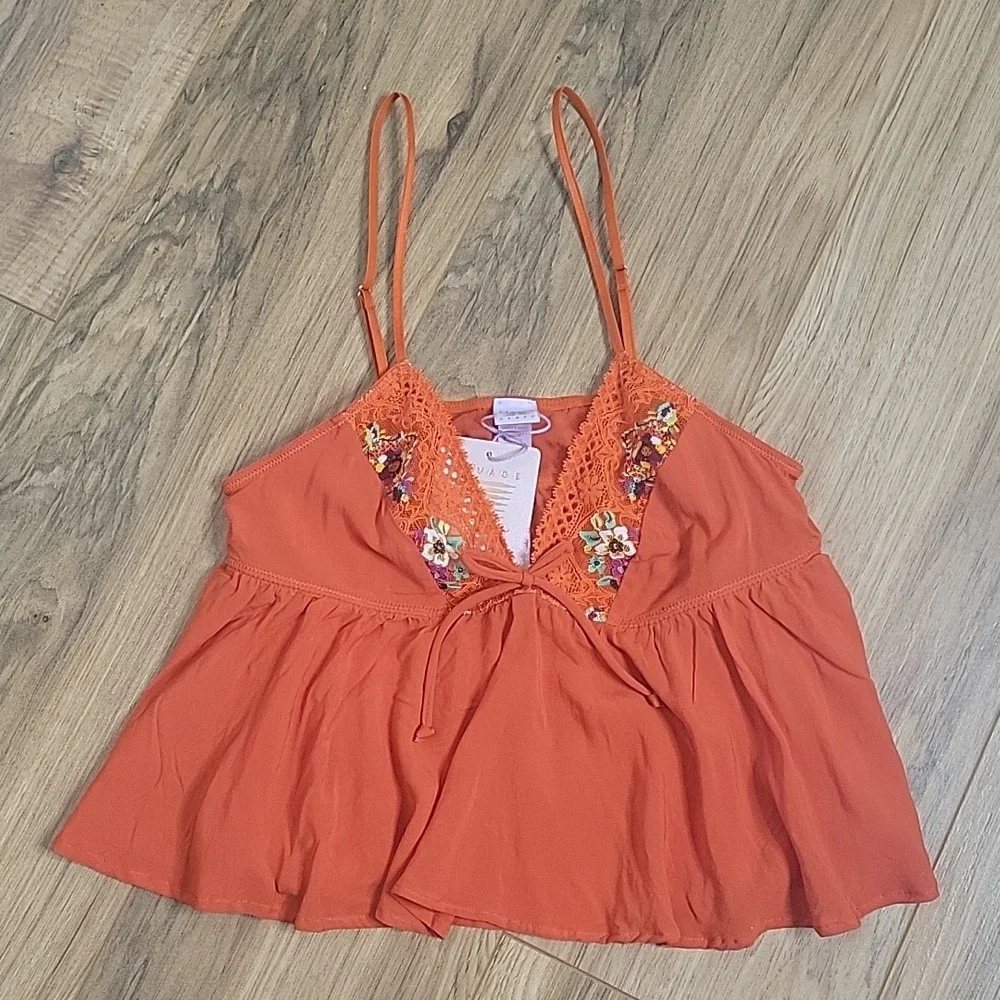 Savage X Fenty Dolled Up Sleep Cami Spiced Orange with Lace Cheeky - Picture 6 of 15
